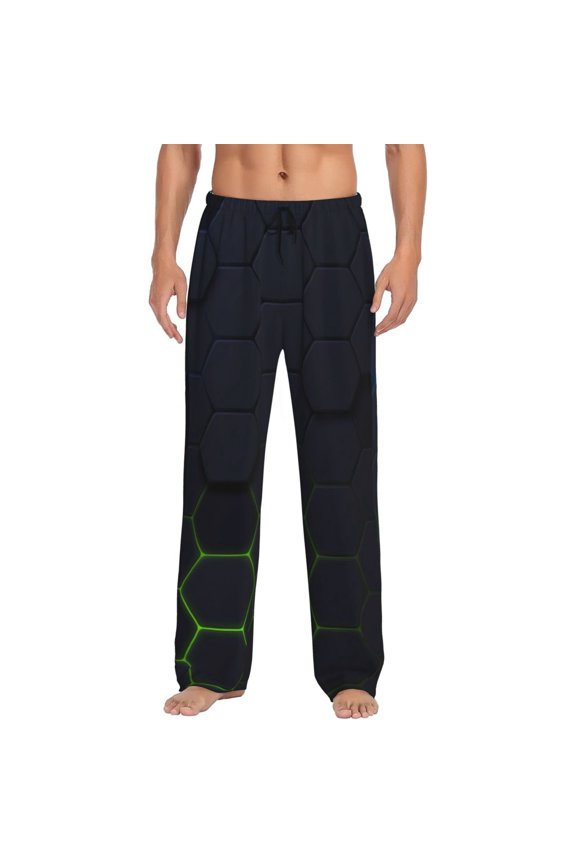 Modern Hexagonal Neon Grid Print Men's Straight Lounge Pajama Pants - The Ultimate in Comfortable Sleepwear-Large