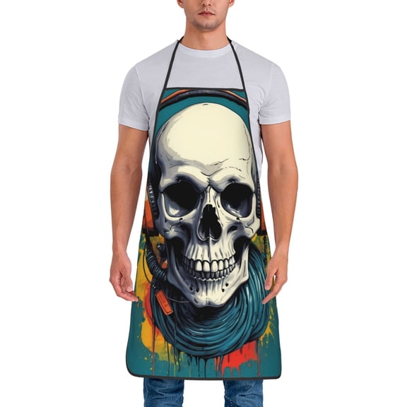 Xecao Modern Hip-Hop Skull Print Funny BBQ Chef Aprons for Men Women,Adjustable Kitchen Cooking Aprons with Pocket Waterproof Oil Proof No Pilling Fading