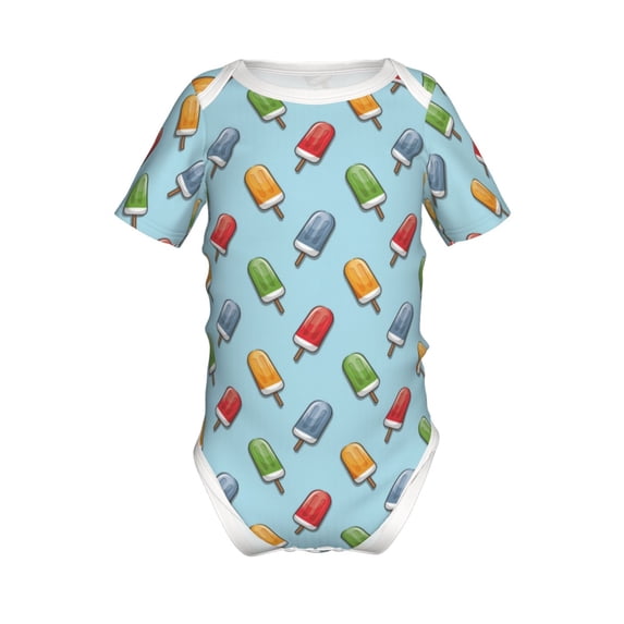 Xecao Modern Ice Cream Pattern Baby Climbing Bodysuit Short Sleeve Onesie Unisex 0-12 Months Baby Shirt Newborn Outfits Crotch snap design-18 Months