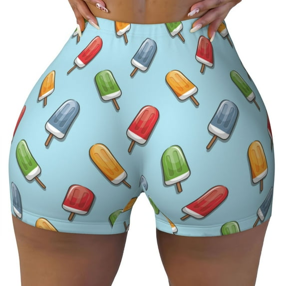 Xecao Modern Ice Cream Print Workout Shorts for Women Soft Smooth Gym Yoga Scrunch Active Tennis Workout Running Shorts