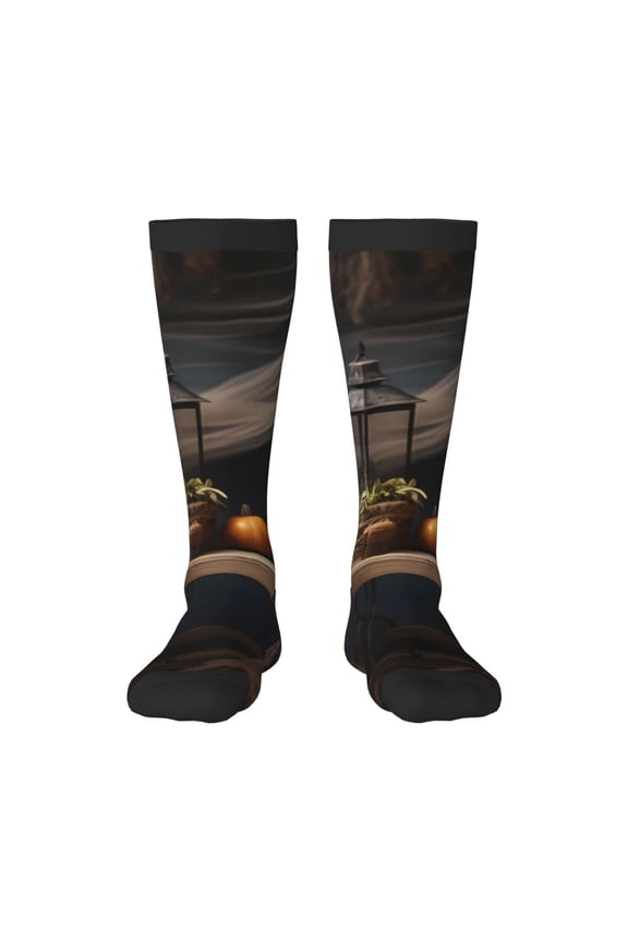 Modern Skull Sisters print thigh-high socks, crafted for both men and women with a stretchy, high-opaque design perfect for daily wear