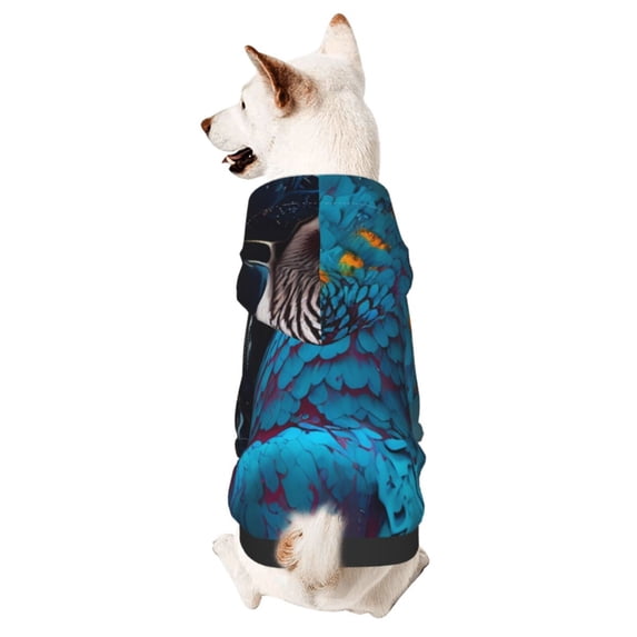Xecao Modern Style Blue Parrot Pattern Sweatshirts Winter Pet Dog Hoodie Puppy Coat Dog Sweaters Dog Clothes with Hat Dog Clothes Costume Outfit,Small Pets Wear-Medium