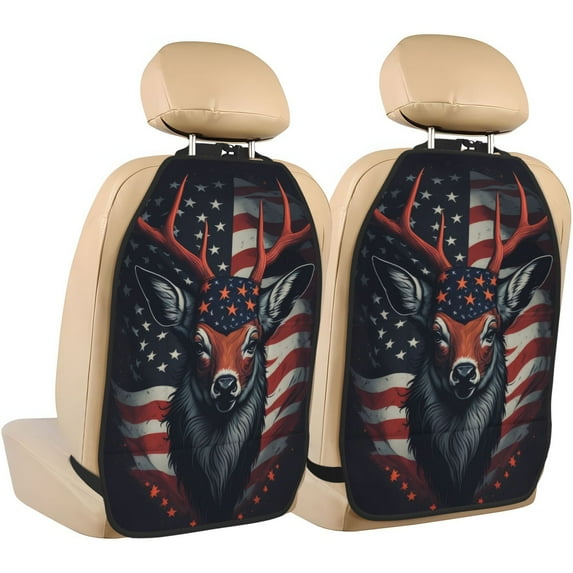 Xecao Modern USA Deer Head Pattern Car Seat Back Protector 2 Pack Large Capacity Pocket, Kick Mats Back Seat Protector