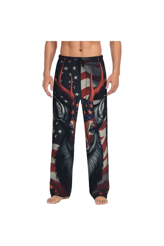 Modern USA Deer Head Print Men's Straight Lounge Pajama Pants - The Ultimate in Comfortable Sleepwear-Medium
