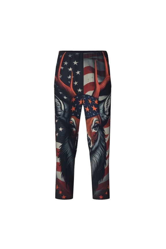 Modern USA Deer Head Print Teenagers' Pajama Pants Long Sleep Pants Soft Elastic Waist Pajama Bottoms Elastic waist with 2 Pockets 5-16 Years-Medium