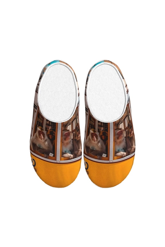Modern Urban Monkey Print Cotton Slippers Fuzzy Warm Cozy Slippers Non Slip House Slippers For Indoor Outdoor Cotton Slippers House Slippers-35/36