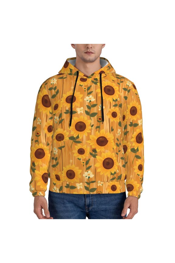 Modern Wood Grain Sunflower Pattern Men's Adult Pullover Hoodie,Hooded Sweatshirt-Small