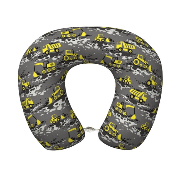 Xecao Modern Yellow Excavator Print Memory Foam Cervical Neck Pillow Versatile U-Shaped Pillows for Home,Office,Camping,Travelling,Soft Washable Cover