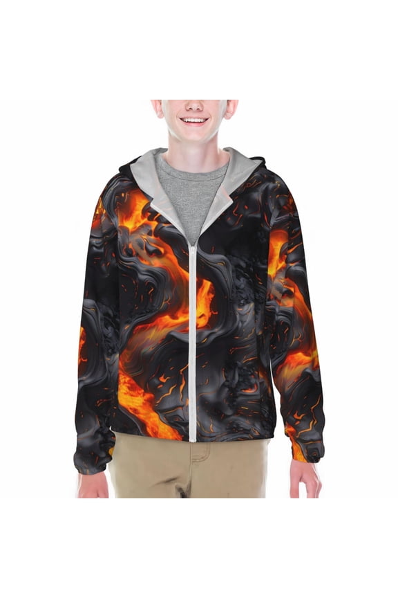 Molten Lava Abstract Flow Print Fishing Shirts for teenager Long Sleeve UV Sun Protection Hoodie with Zipper Outdoor Hiking Shirts-XX-Large