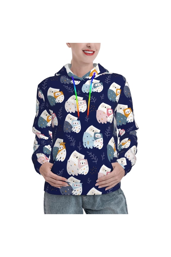 Mom And Baby Owls Pattern Hoodies for Women Sweatshirts Long Sleeve Sweatshirts Pullover Outfits with Pocket-Small
