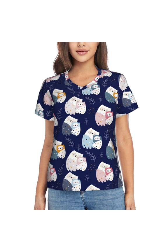 Mom And Baby Owls for Women's V-Neck T-Shirts-Elegant Half-Sleeve Tops Perfect for Summer-3X-Large