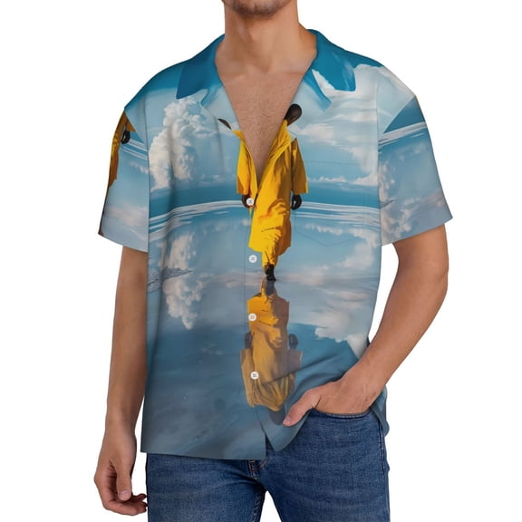 Xecao Monk Walking On Water Men's Casual Short-sleeved Shirt, a button-up collared shirt with a pocket-Medium