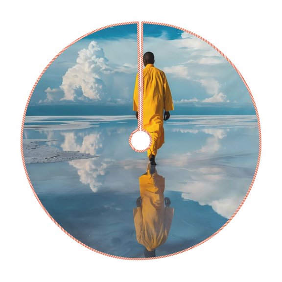 Xecao Monk Walking On Water Pattern Christmas Tree Skirt Round Xmas Tree Mat Base Cover for Holiday Home Decorations-36"
