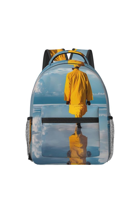 Monk Walking On Water Print Casual Backpack: A Computer Backpack Ideal for Men and Women, Perfect for College, School, or Daily Travels-One Size