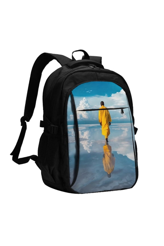 Monk Walking On Water for Travel Laptop Backpack, USB-Charging-Enabled, Spacious Business Backpack for Men and Women,College School Computer Bag