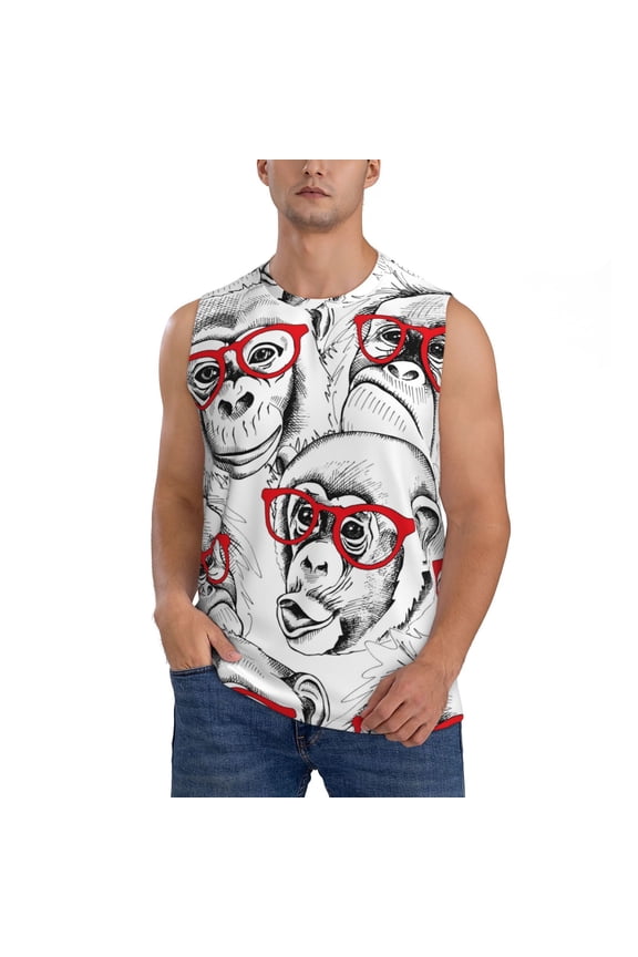 Monkey Print Men's Tank Top: Sleek Sleeveless Tee for Casual Sports and Beach Occasions-Small