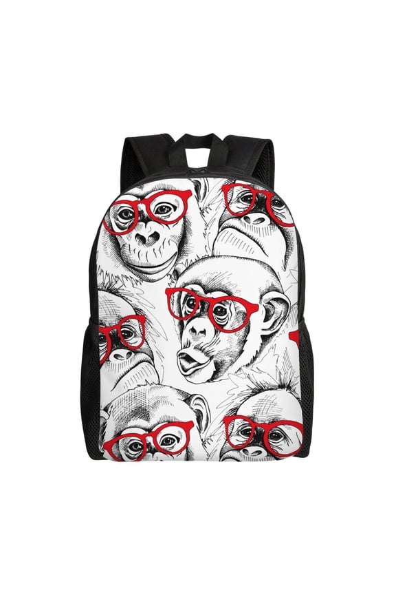 Monkey Print School Backpack with Laptop Compartment Small Travel Laptop Backpack for Women Men Waterproof College Backpack Simple School Bag