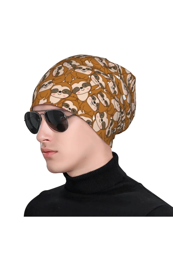 Monkey Sloth Print Beanie Knitted Hat for Men Women, Winter Fashion Knit Cuffed Caps Unisex