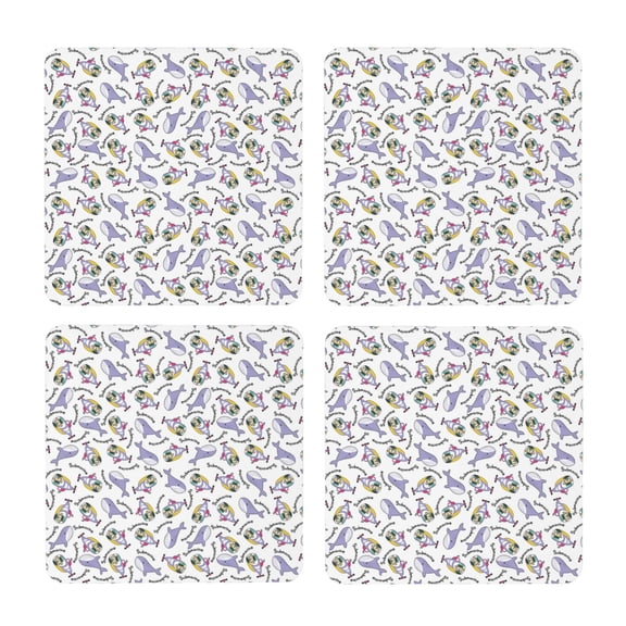 Xecao Monkey Submarine Captain for MDF Cork Coaster 4 Pcs,Drink Coasters,Suit for House Warming Gifts New Home ,Coffee Table Decor-Square