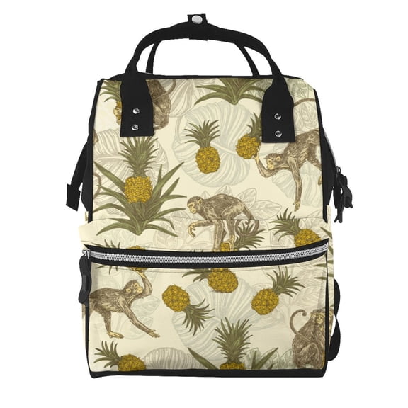 Xecao Monkeys and Pinealpples print Large Capacity Nappy Bag is a multi-functional waterproof travel backpack, perfect as a nursing bag or mummy backpack for women