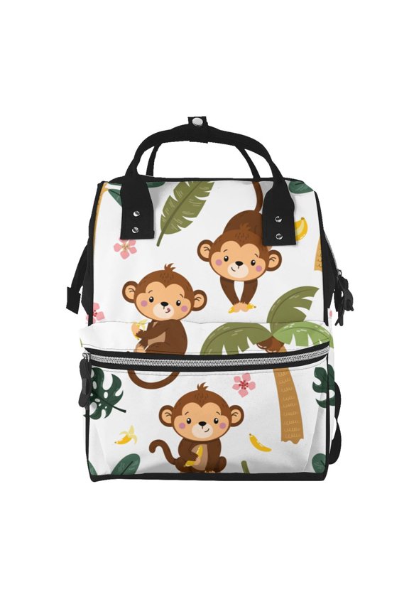 Monkeys Swinging from Palms print Large Capacity Nappy Bag is a multi-functional waterproof travel backpack, perfect as a nursing bag or mummy backpack for women