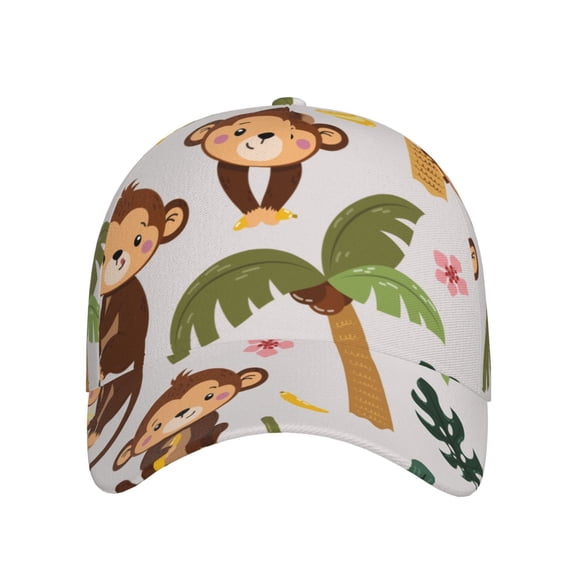 Xecao Monkeys Swinging from Palms for Baseball Cap: Unisex, crafted from classic polyester twill fabric, featuring a soft unconstructed design