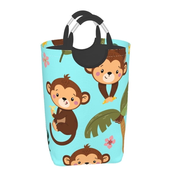 Xecao Monkeys Swinging from Palms for Laundry Basket,Collapsible Large Laundry Hamper,Wash Bag for Laundry Room, Rolling Laundry Basket with Handles