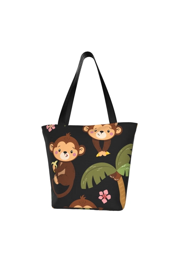 Monkeys Swinging from Palms for Tote Bag for Women -Tote Shoulder Bag with A Little Pocket Inside, Perfect for Travel and Work.