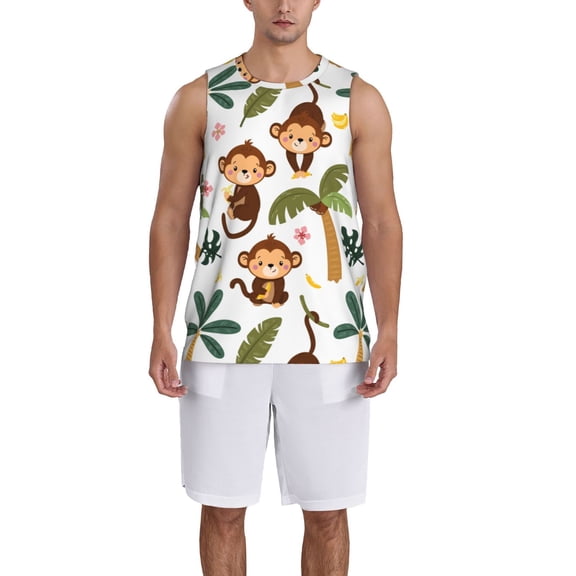 Xecao Monkeys Swinging from Palms print basketball shirt for both men and women, a unisex basketball jersey perfect for theme parties-Large