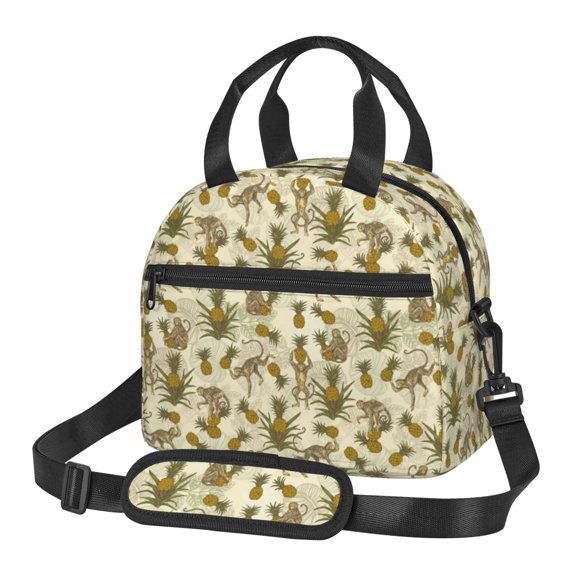 Xecao Monkeys and Pinealpples Print Insulated Lunch Box, Lunch Cags Lunch Bag Featuring An Adjustable Shoulder Strap