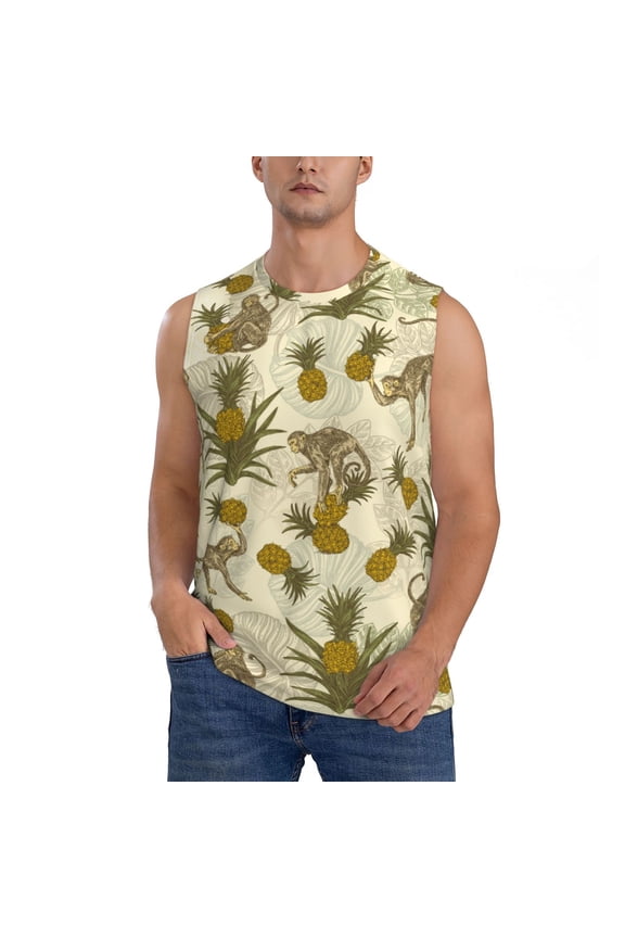 Monkeys and Pinealpples Print Men's Tank Top: Sleek Sleeveless Tee for Casual Sports and Beach Occasions-X-Large