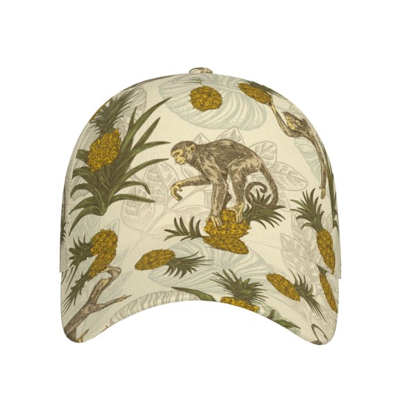 Xecao Monkeys and Pinealpples for Baseball Cap: Unisex, crafted from classic polyester twill fabric, featuring a soft unconstructed design