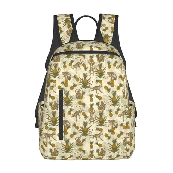 Xecao Monkeys and Pinealpples print Backpack For women men Aesthetic Lightweight Travel Daypack Simple Cute Backpack For Bookbag