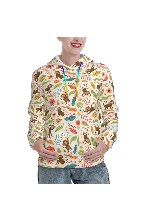 Monkeys in the Jungle Pattern Hoodies for Women Sweatshirts Long Sleeve Sweatshirts Pullover Outfits with Pocket-