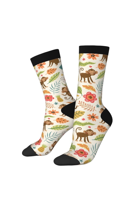 Monkeys in the Jungle Pattern Sport Socks for Women and Men Crew Socks Sporty Calf Socks Casual Socks