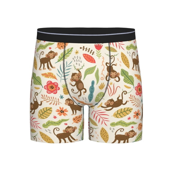 Xecao Monkeys in the Jungle Print Boxer Briefs for Men's Stretch Moisture-Wicking Underwear, Mid-Rise Classics breathable fabric