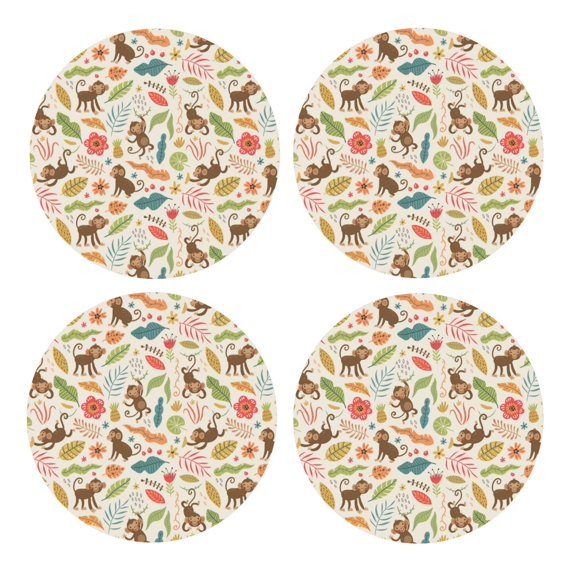 Xecao Monkeys in the Jungle for MDF Cork Coaster 4 Pcs,Drink Coasters,Suit for House Warming Gifts New Home ,Coffee Table Decor-Round Shape