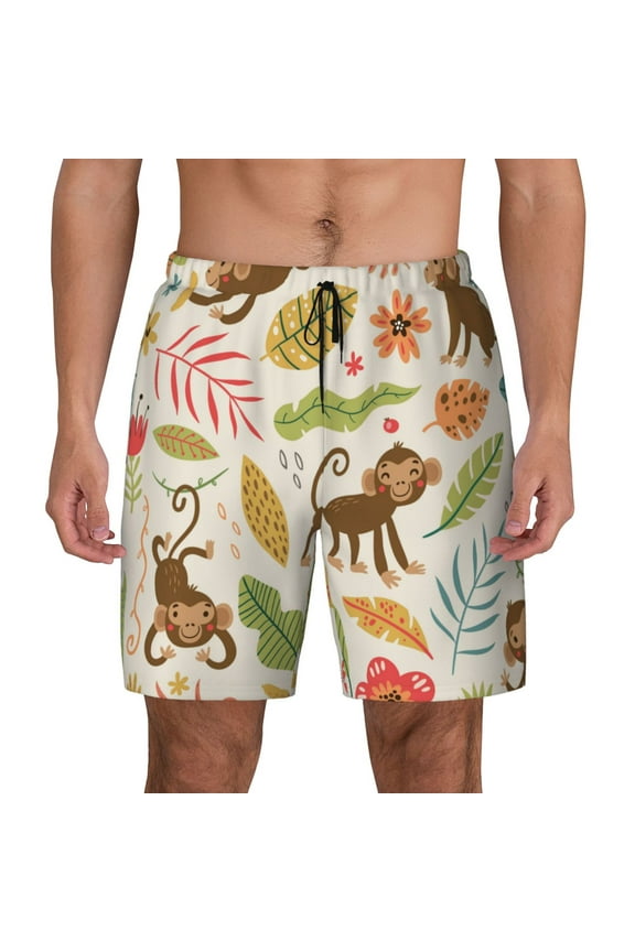 Monkeys in the Jungle for Men's Swimming Trunks Swim Trunks Quick Dry Swim Shorts with Mesh Lining Funny Swimwear Bathing Suits