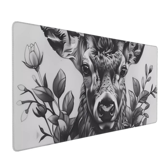 Xecao Monochrome Deer Floral Print Large Mouse Pad, 16x35.5in Mousepad, Professional Non-Slip Rubber Base Big Mouse Pad, Mouse Pad for Gaming & Office Full Desk Mouse Pad