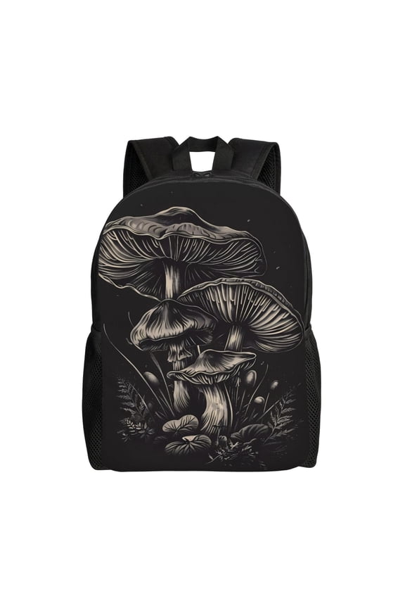 Monochrome Mushroom Artwork Print School Backpack with Laptop Compartment Small Travel Laptop Backpack for Women Men Waterproof College Backpack Simple School Bag