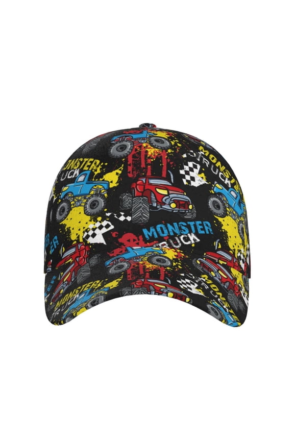 Monster Car for Baseball Cap: Unisex, crafted from classic polyester twill fabric, featuring a soft unconstructed design