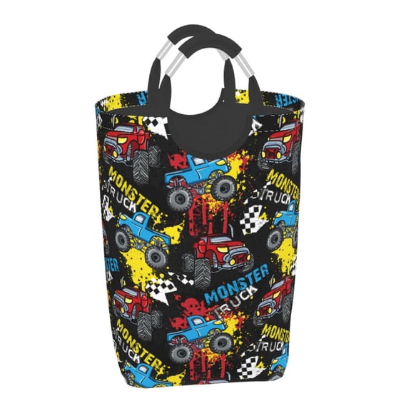 Xecao Monster Car for Laundry Basket,Collapsible Large Laundry Hamper,Wash Bag for Laundry Room, Rolling Laundry Basket with Handles