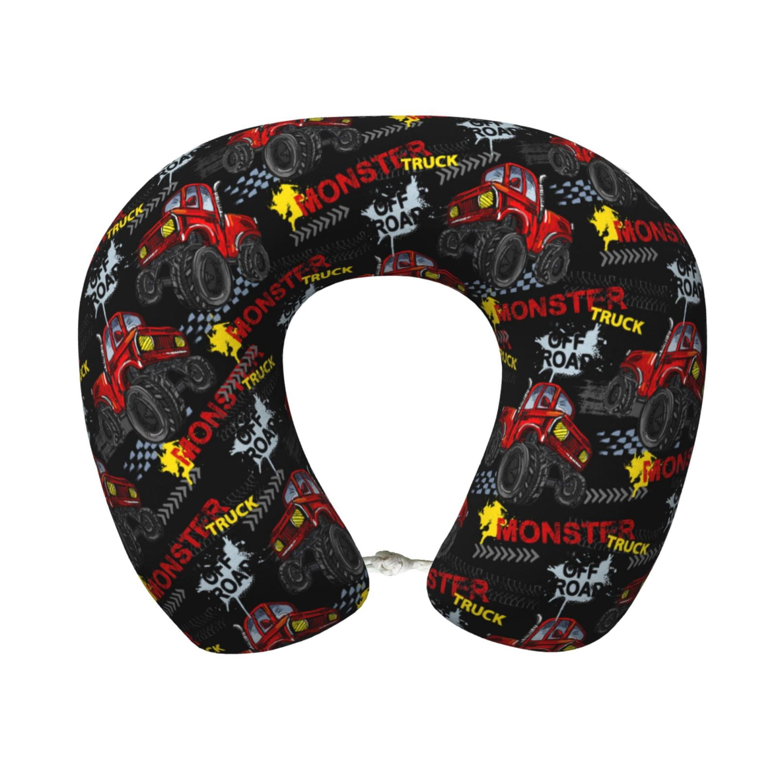 Xecao Monster Truck Print Memory Foam Cervical Neck Pillow Versatile U-Shaped Pillows for Home,Office,Camping,Travelling,Soft Washable Cover