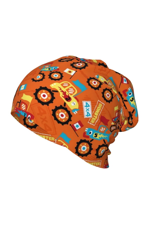 Monster Truck,Truck Cartoon Print Beanie Hat Toddler Girls Boys, Baby Hats Winter Warm Knitted Thermal, Kids Winter Caps