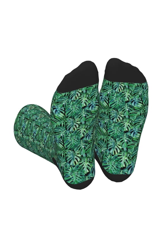 Xecao Monstera Leaves Print Crew Socks for Men and Women, Men's Soft Moisture-wicking Sock