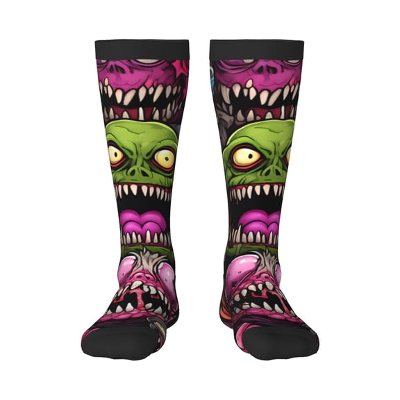 Xecao Monstrous Cartoon Characters Print Compression Socks for Both Men And Women for Running, Travel, Flight, Nurse