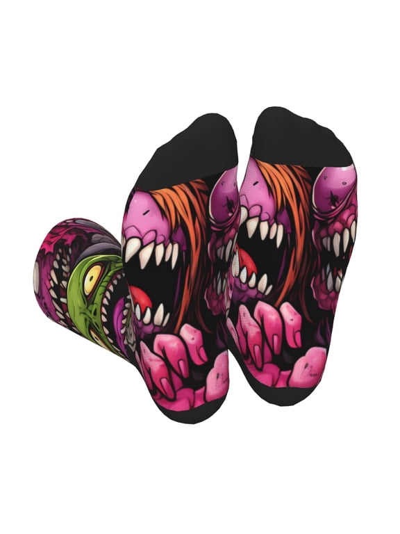 Xecao Monstrous Cartoon Characters Print Crew Socks for Men and Women, Men's Soft Moisture-wicking Sock