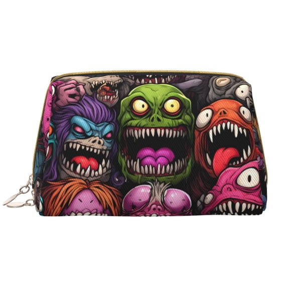 Xecao Monstrous Cartoon Characters Print Fashion Makeup PVC Bag Large Capacity Travel Cosmetic Bag for Women Organizer Toiletry Clutch