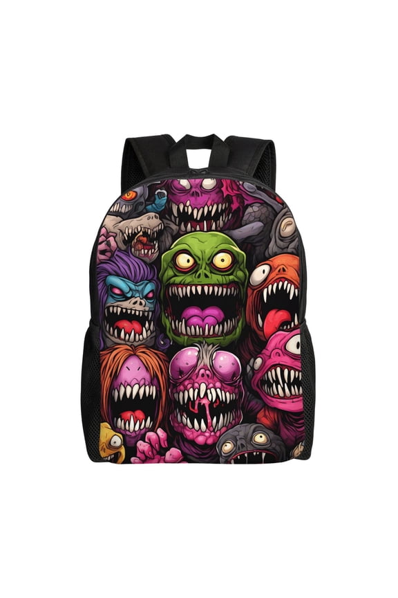Monstrous Cartoon Characters Print School Backpack with Laptop Compartment Small Travel Laptop Backpack for Women Men Waterproof College Backpack Simple School Bag