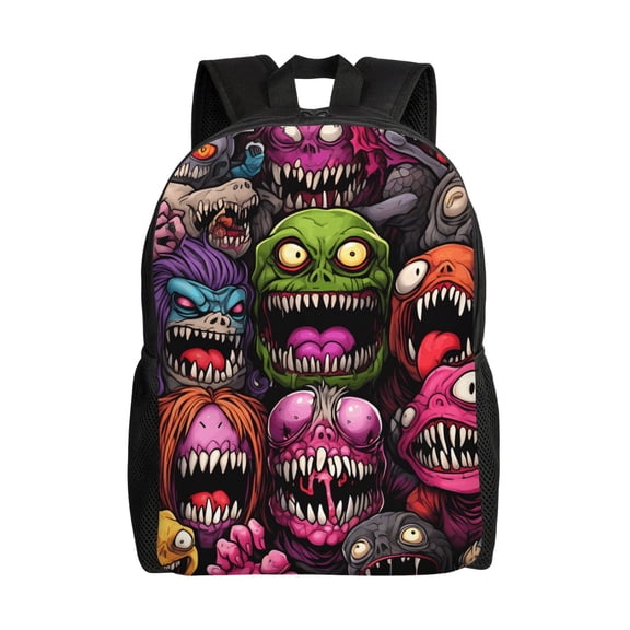 Xecao Monstrous Cartoon Characters Print School Backpack with Laptop Compartment Small Travel Laptop Backpack for Women Men Waterproof College Backpack Simple School Bag